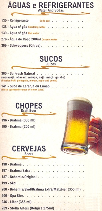 águas e refrigerantes - sucos - chopes - chopp - chope - cervejas - cerveja
