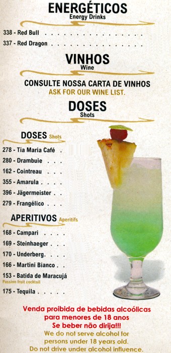 energéticos - vinhos - consulte carta de vinhos - doses e aperitivos